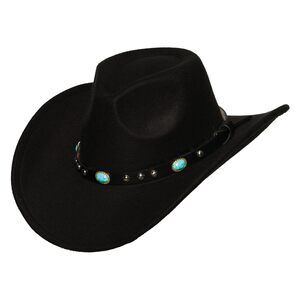 7586 Black Cowboy Hat With Turquoise Oval Gem Band Adult Costume